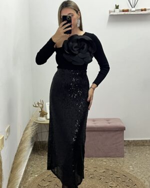 FALDA DE LENTEJUELAS MIDI NEGRA