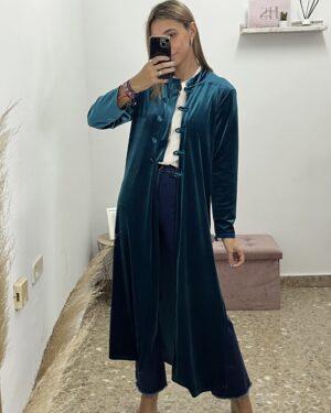 KIMONO BOTONES TERCIOPELO AZUL PETROLEO