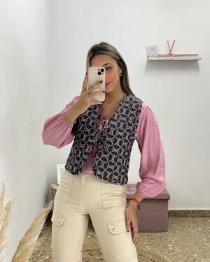 CHALECO ACOLCHADO GRIS/ROSA