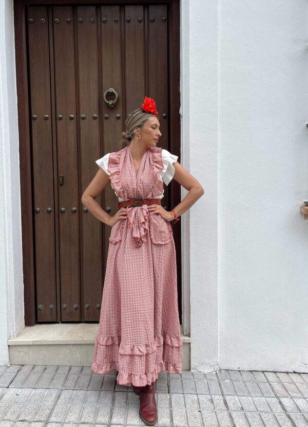 CONJUNTO PICO Y FALDA VICHY TEJA