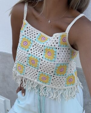 TOP CROCHÉ ROSA/AMARILLO/CELESTE