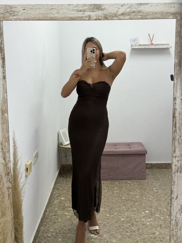 VESTIDO PALABRA HONOR CHOCOLATE
