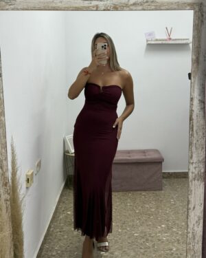 VESTIDO PALABRA HONOR BURDEOS