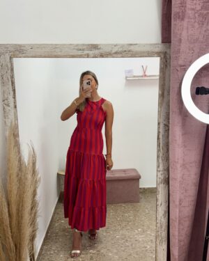 VESTIDO RAYAS ROJO/BURDEOS