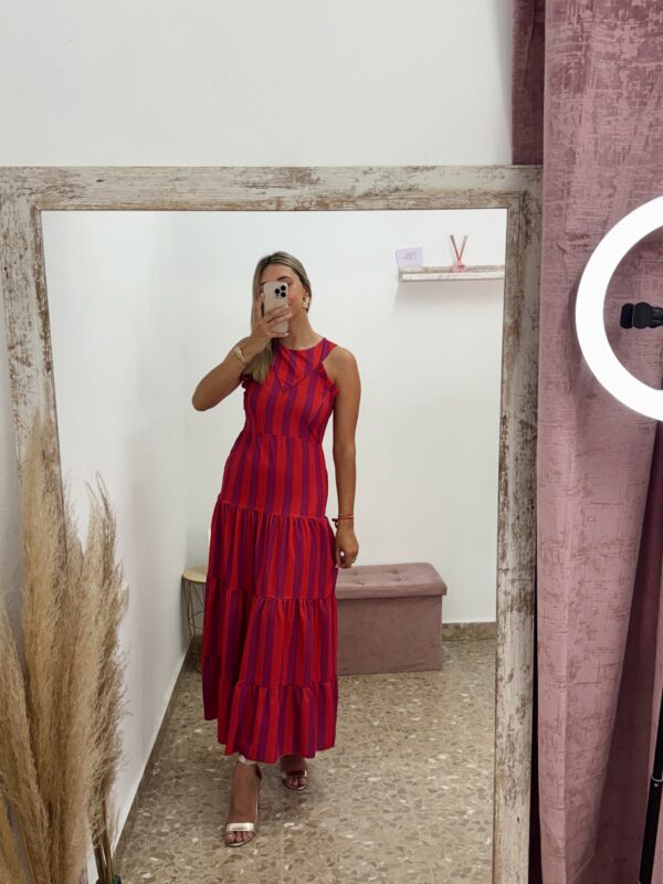 VESTIDO RAYAS ROJO/BURDEOS