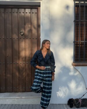PANTALÓN BOMBACHO CUADROS AZUL
