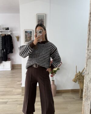 PANTALÓN PALAZO CORTO MARRÓN